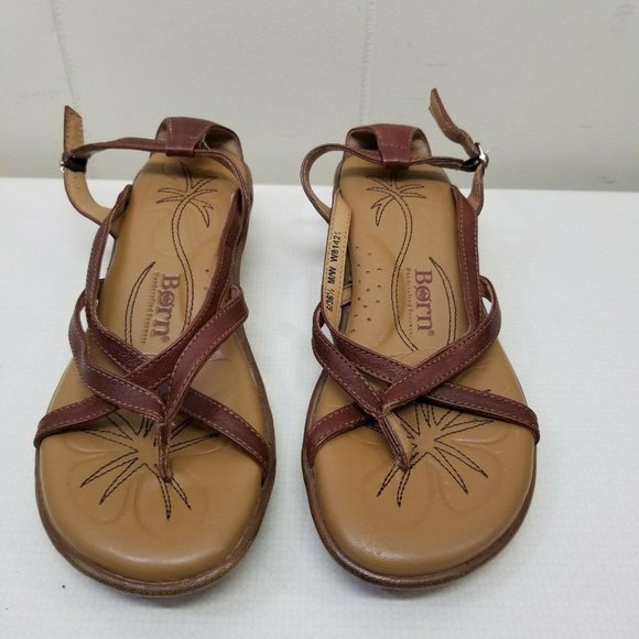 Born 6 Sandals Comfort Shoes Brown Leather Thong - Picture 5 of 6